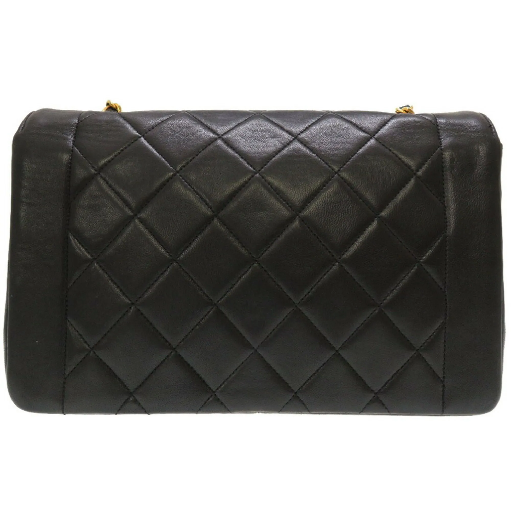 Chanel Diana Matelasse 25 Lambskin Black Gold Chain Shoulder Bag Coco Mark