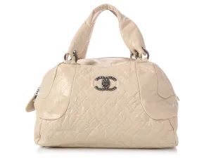 Chanel Extra Large Cream Crinkled Calfskin Bowler