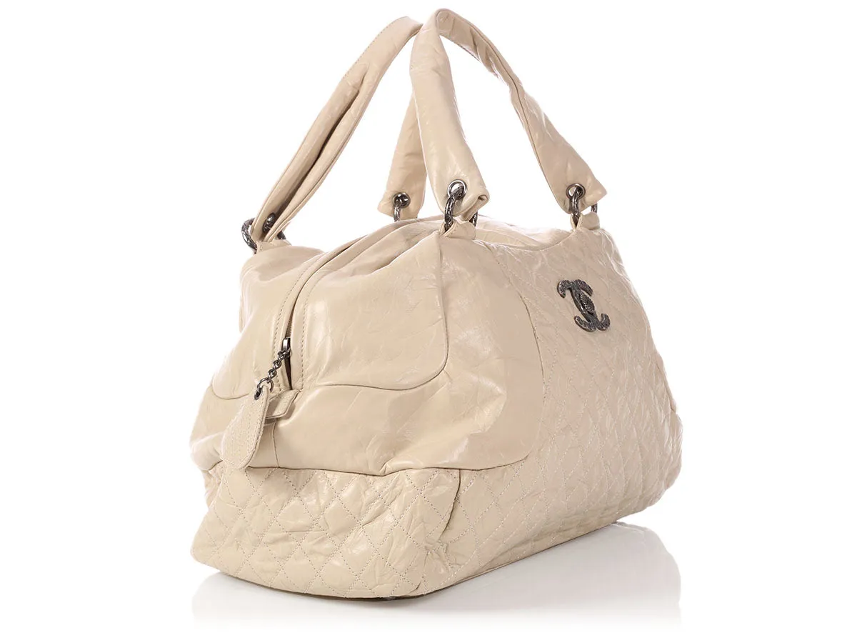 Chanel Extra Large Cream Crinkled Calfskin Bowler