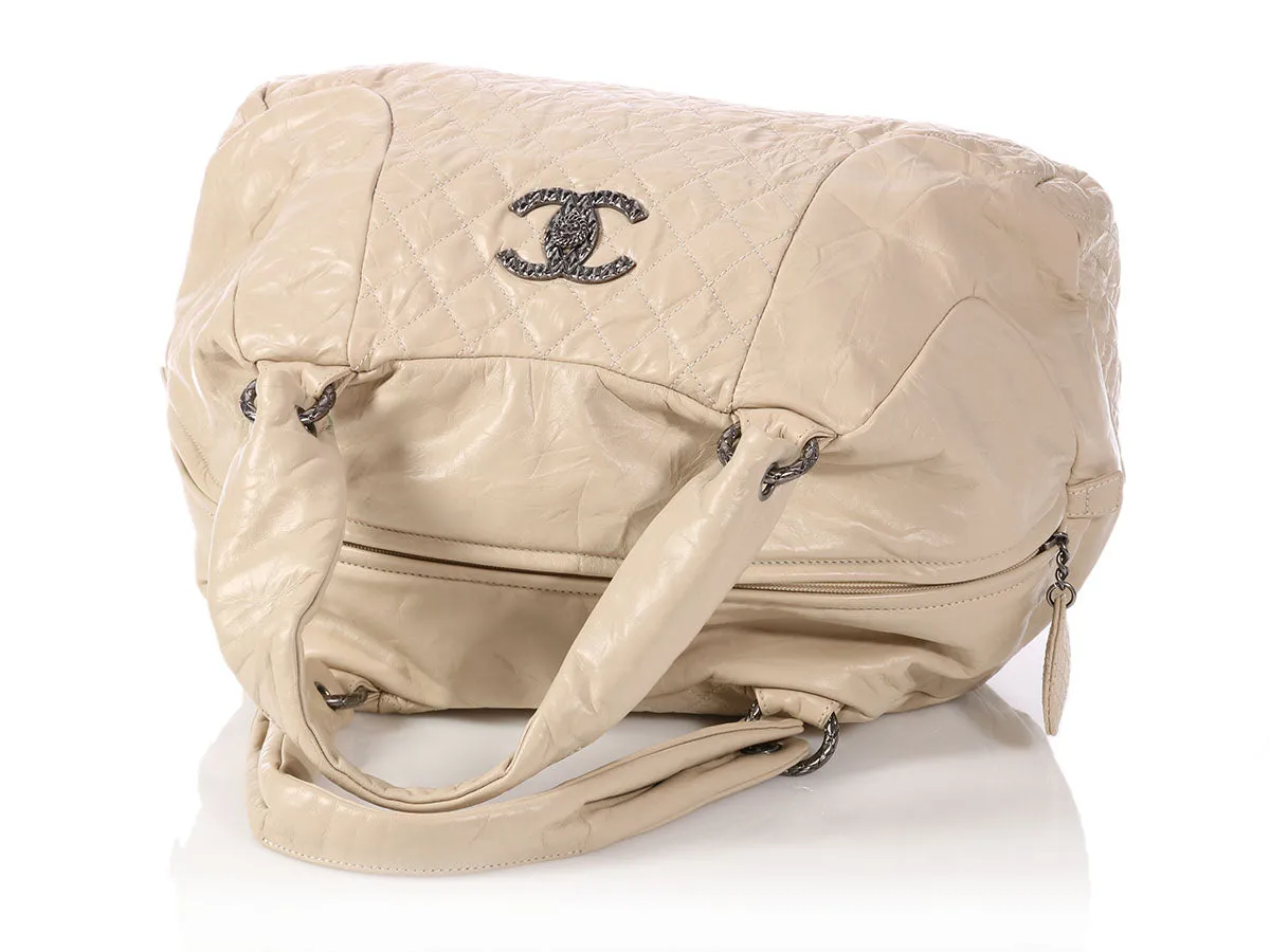 Chanel Extra Large Cream Crinkled Calfskin Bowler