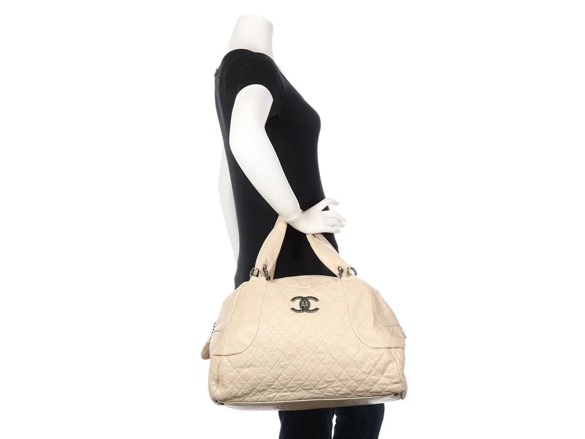 Chanel Extra Large Cream Crinkled Calfskin Bowler