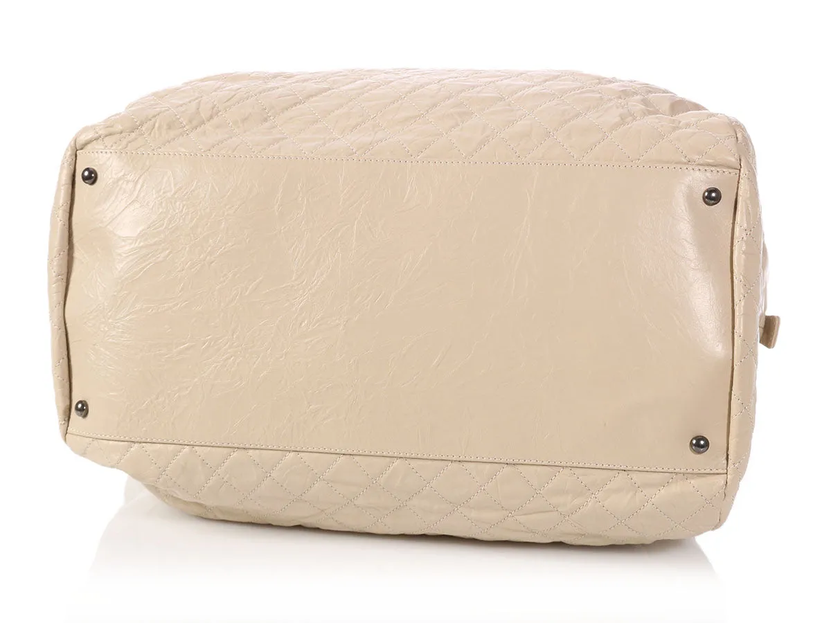 Chanel Extra Large Cream Crinkled Calfskin Bowler