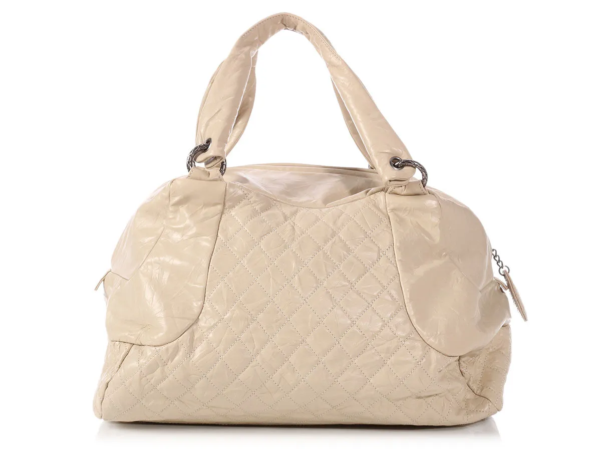 Chanel Extra Large Cream Crinkled Calfskin Bowler