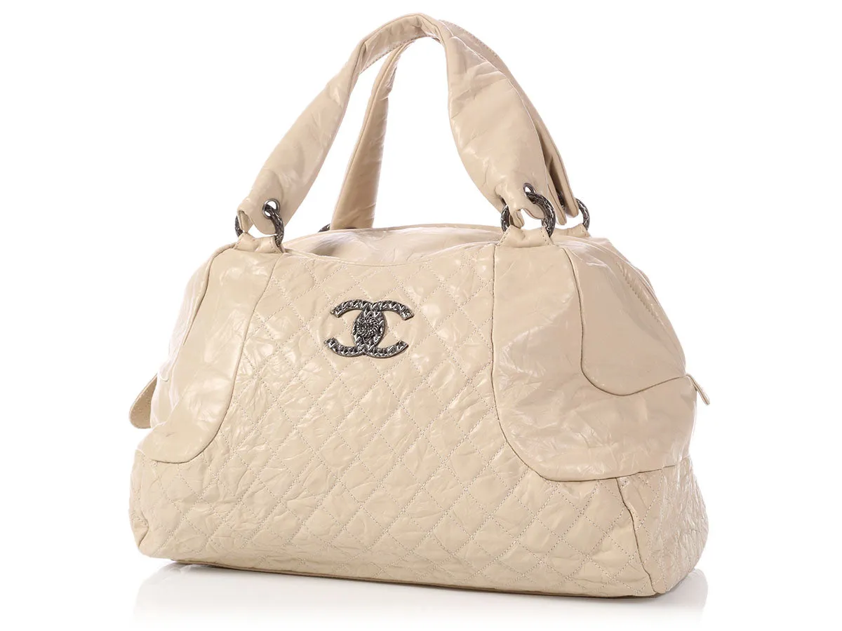Chanel Extra Large Cream Crinkled Calfskin Bowler