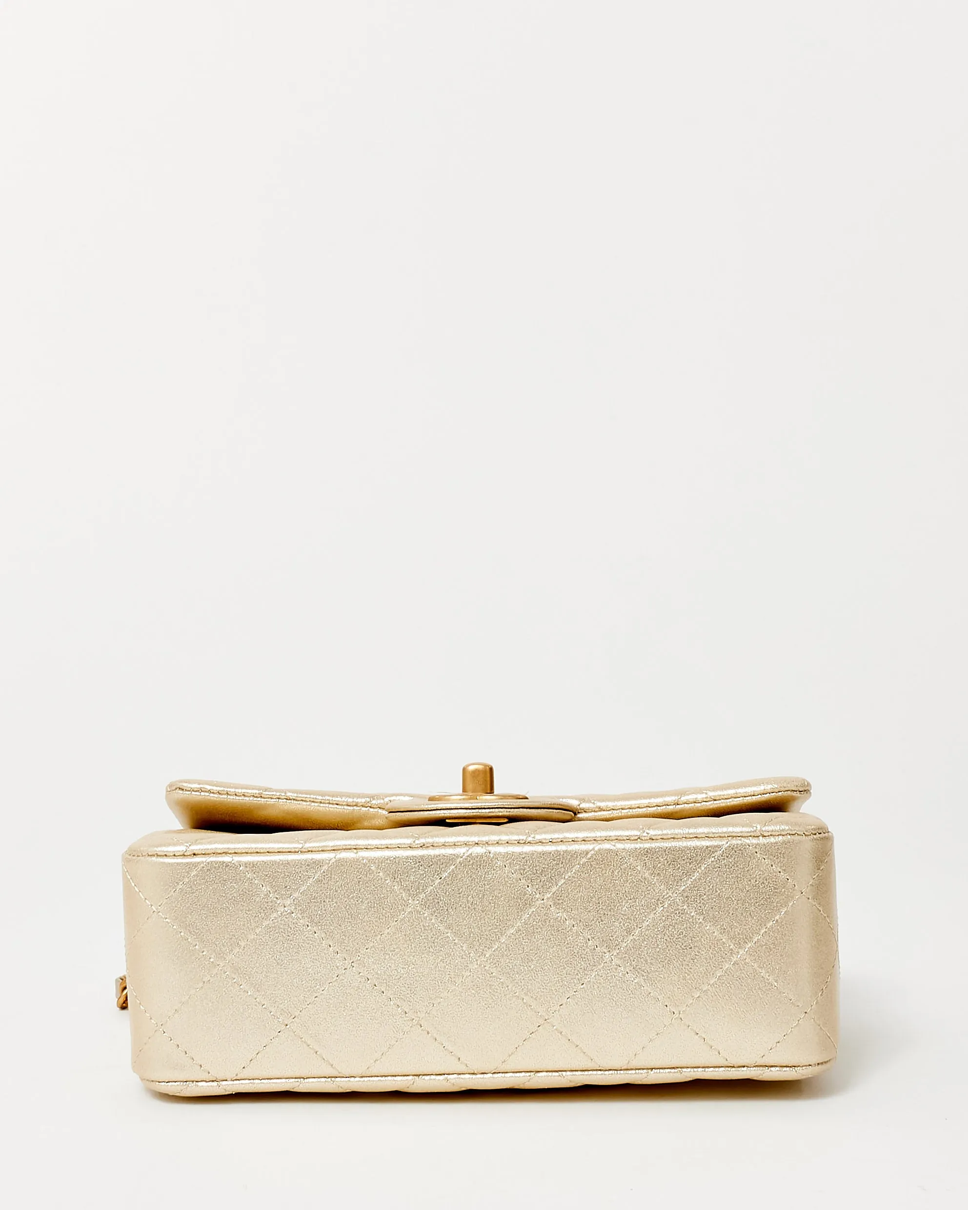 Chanel Gold Lambskin Leather GHW Mini Rectangular Single Flap