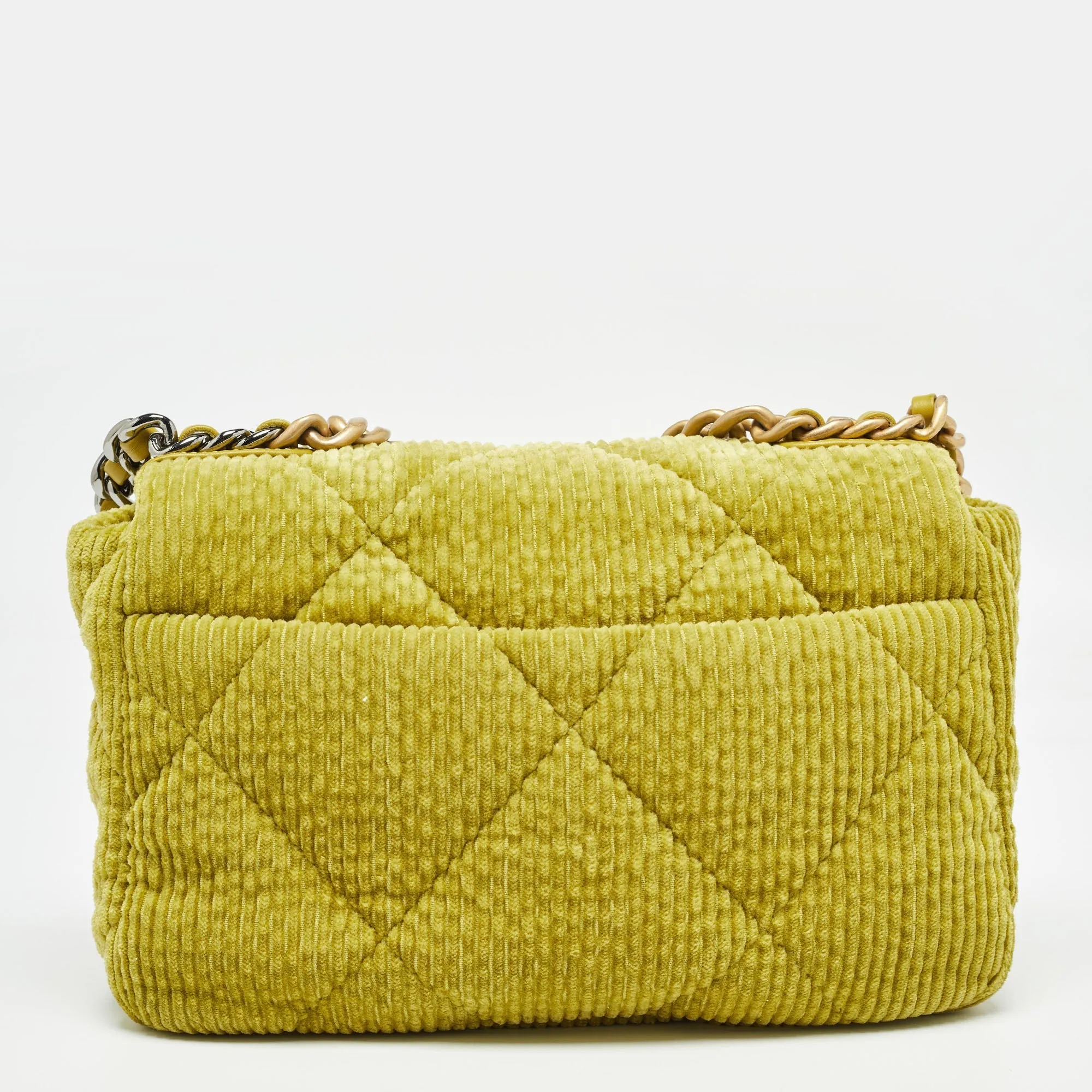 CHANEL Green Quilted Corduroy Medium 19 Flap Bag