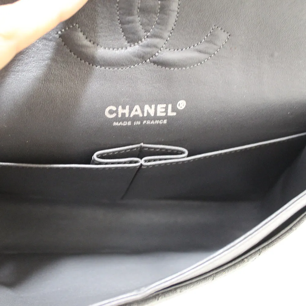 Chanel Grey Glitter Canvas Medium Classic Flap Shoulder Chain Bag