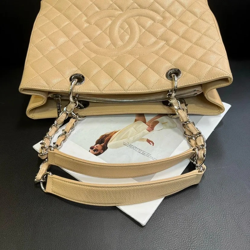 Chanel GST Beige Caviar Quilted Leather Tote Bag 36x24.5x15cm