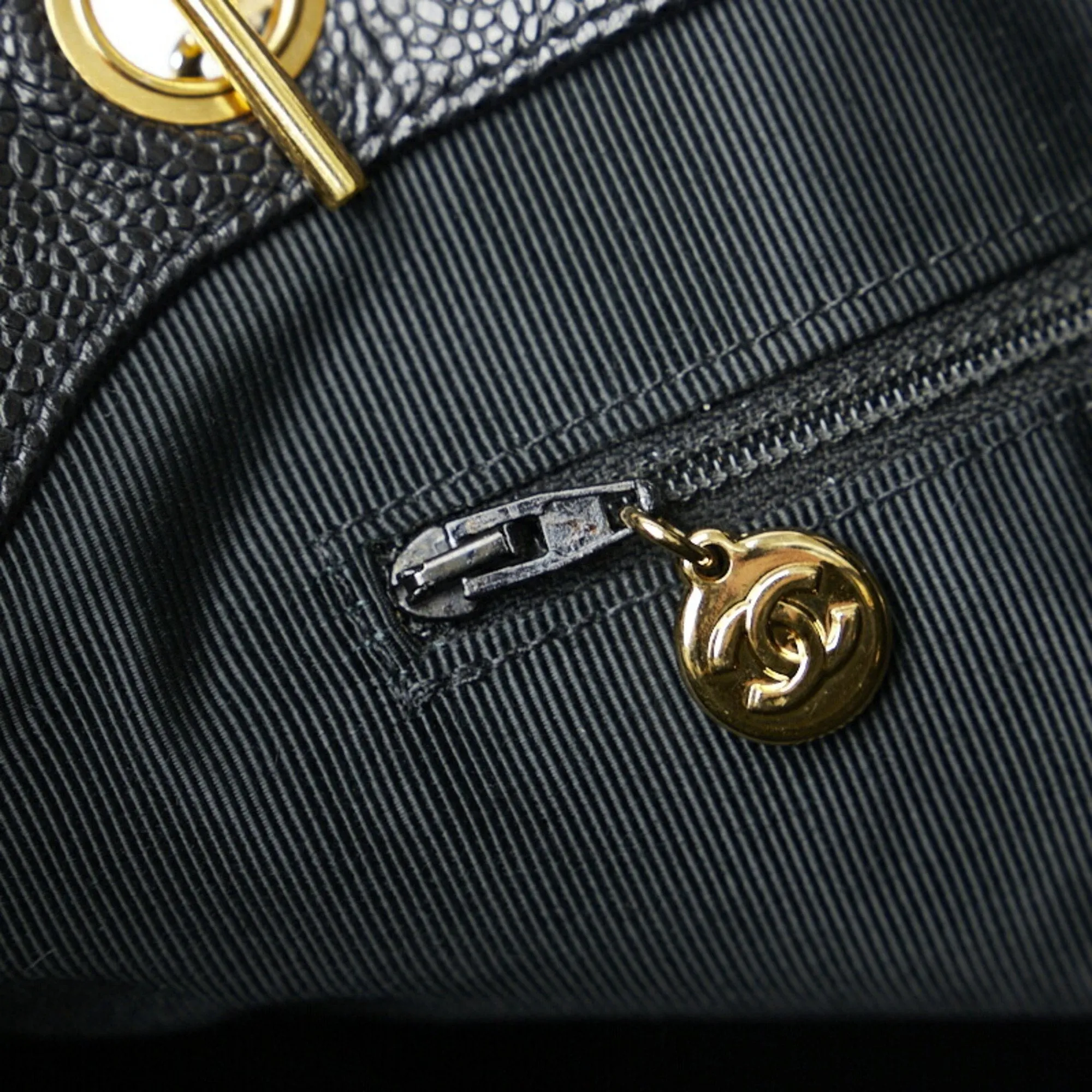 Chanel here mark chain Tote Bag shoulder black caviar skin ladies