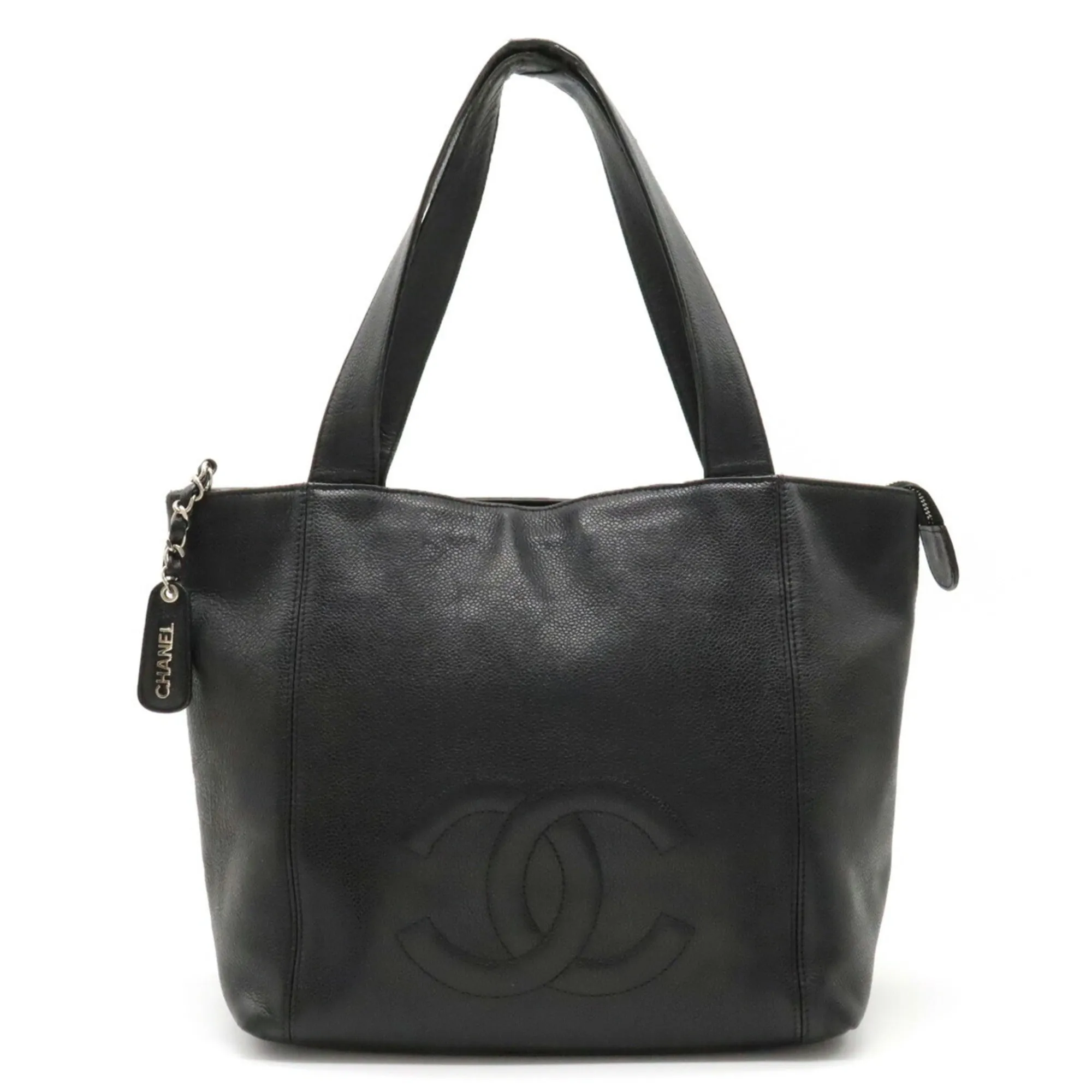 Chanel here mark Tote Bag shoulder caviar skin black