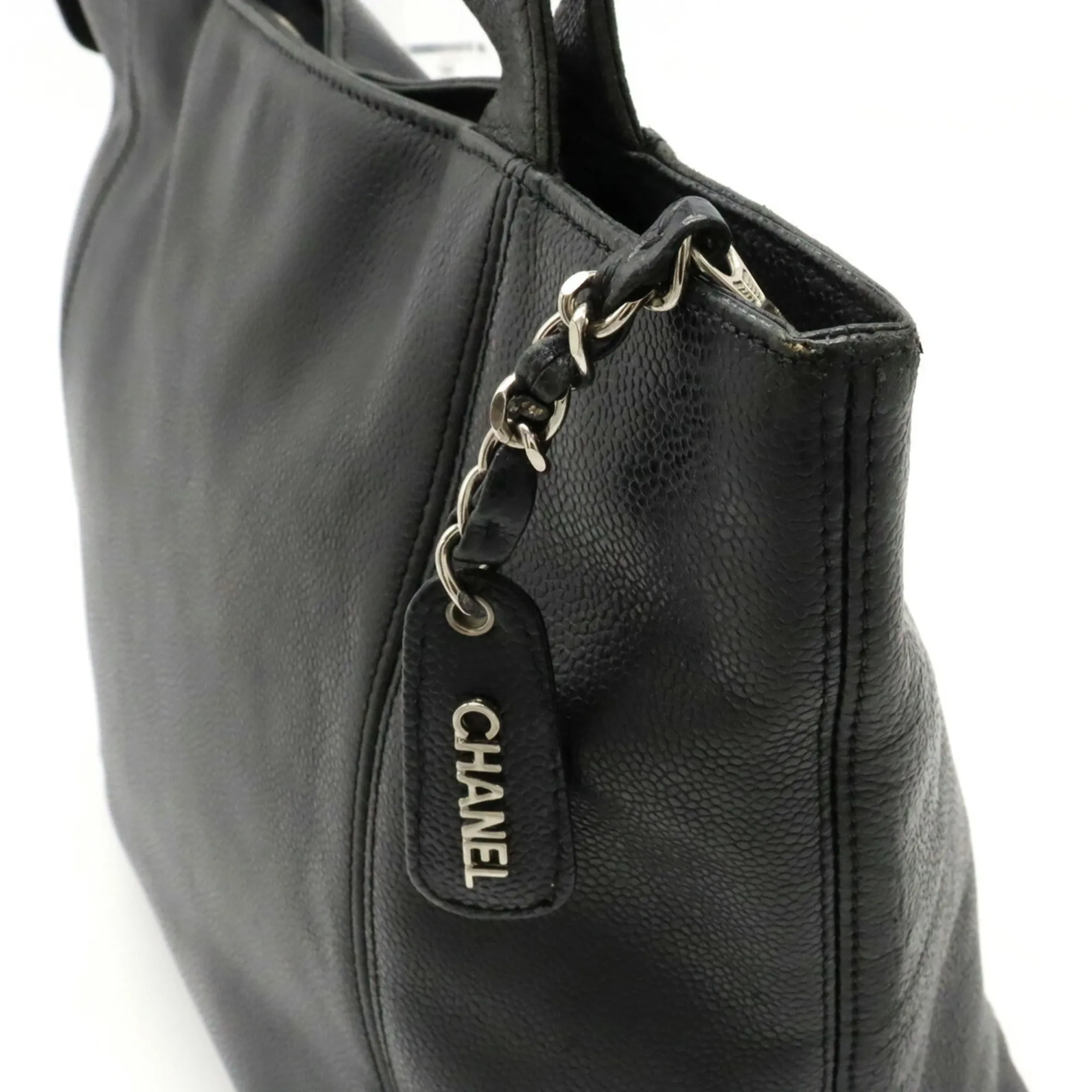 Chanel here mark Tote Bag shoulder caviar skin black