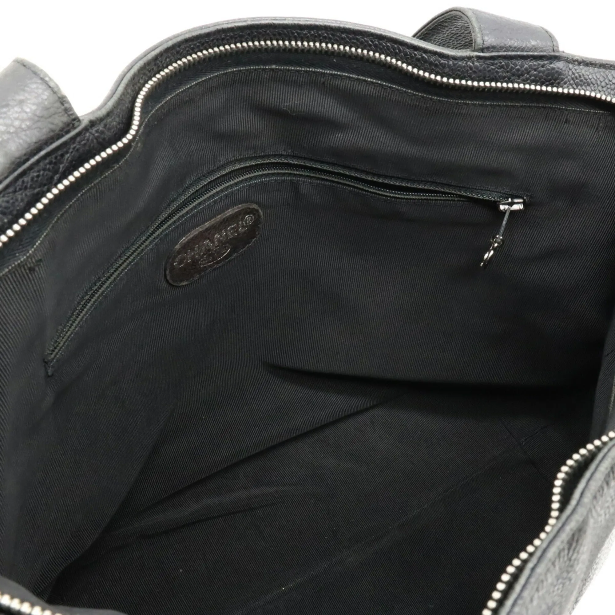 Chanel here mark Tote Bag shoulder caviar skin black