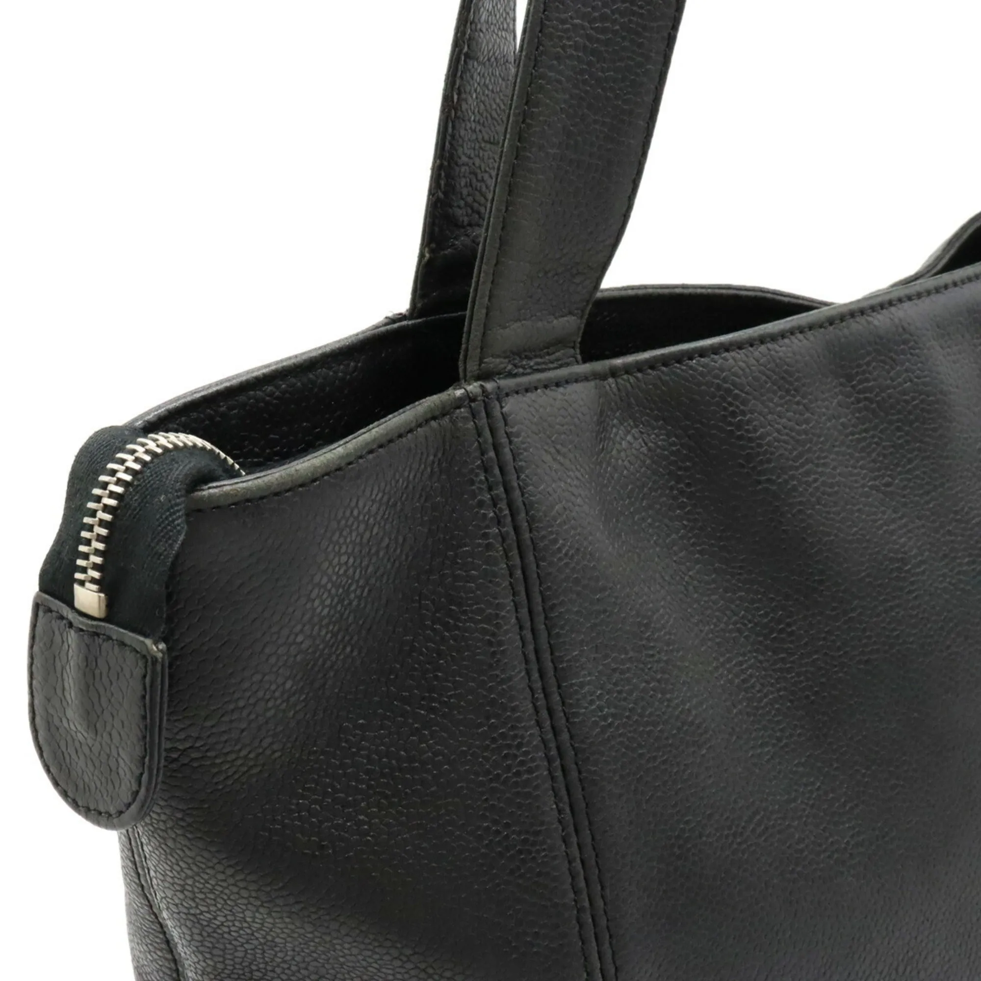 Chanel here mark Tote Bag shoulder caviar skin black