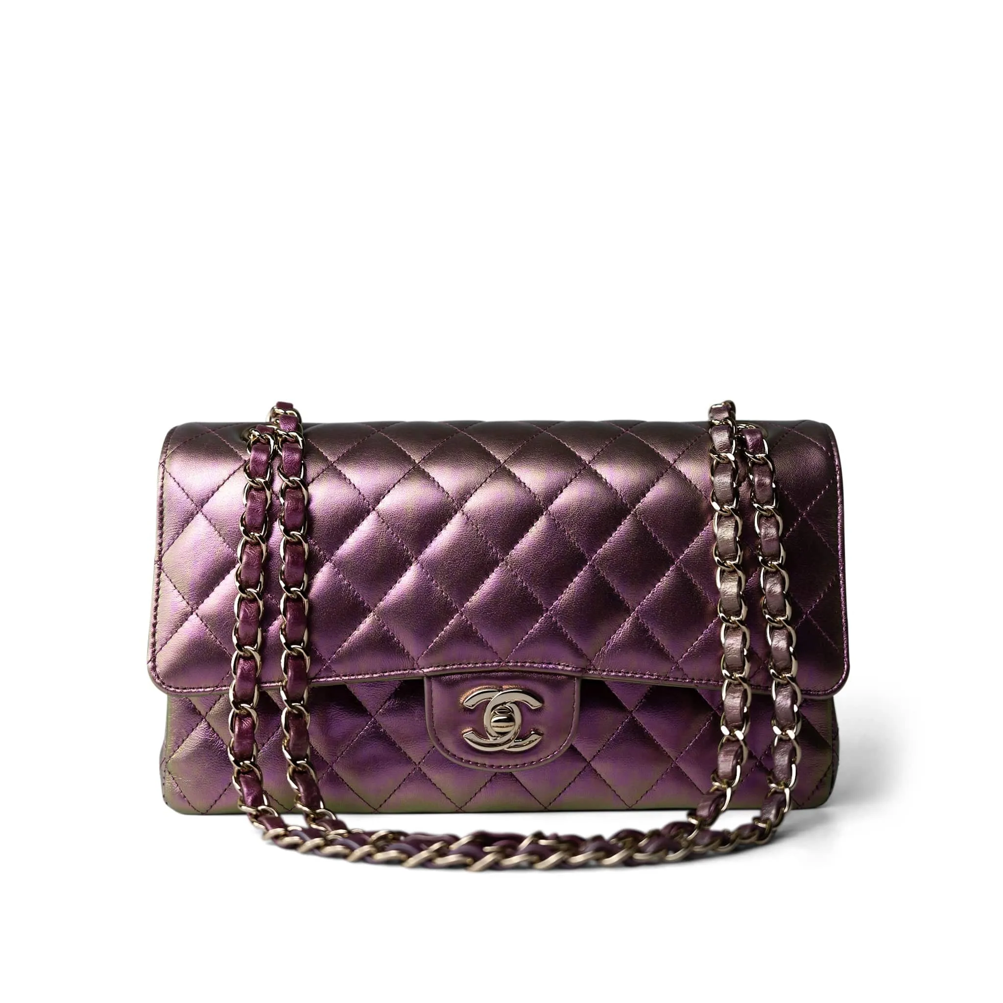 CHANEL IRIDESCENT MEDIUM QUILTED LAMBSKIN DOUBLE FLAP BAG
