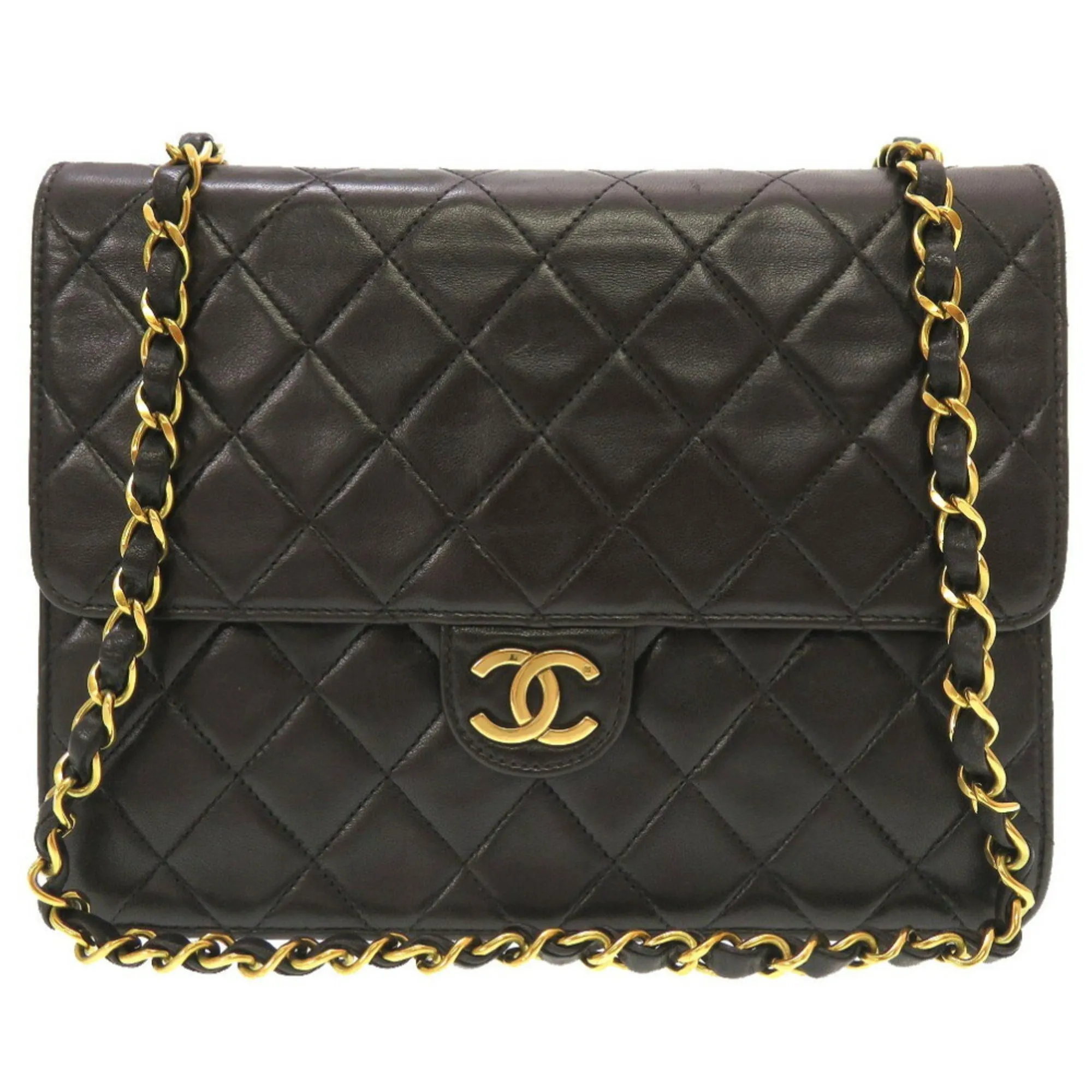Chanel Lambskin Black Matelasse No. 3 Gold Chain Shoulder Bag