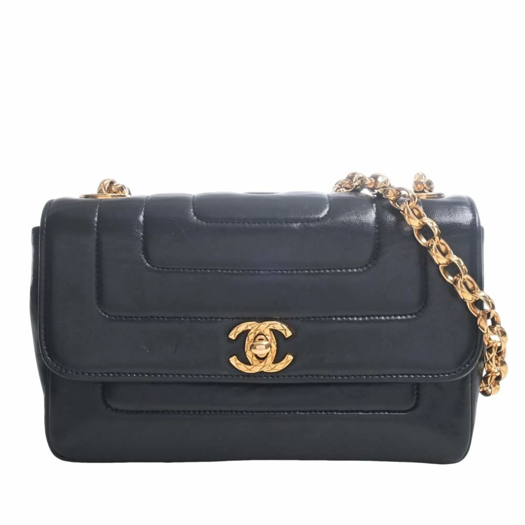 Chanel Lambskin Coco Mark Chain Shoulder Bag Black Ladies