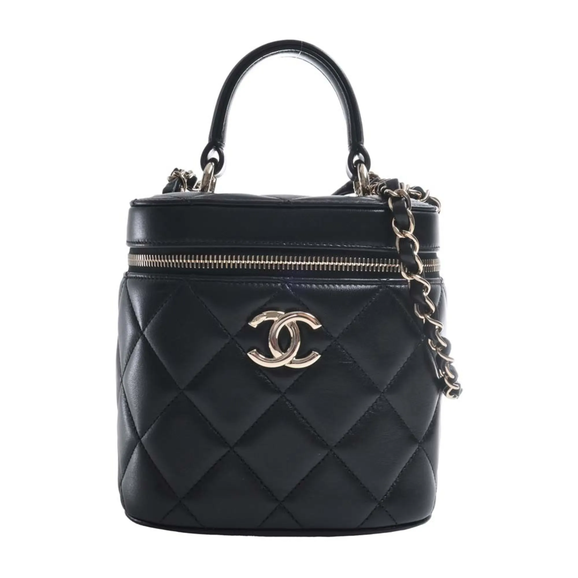 Chanel Lambskin Matelasse Coco Mark Vanity Bag Chain Shoulder Black Women's