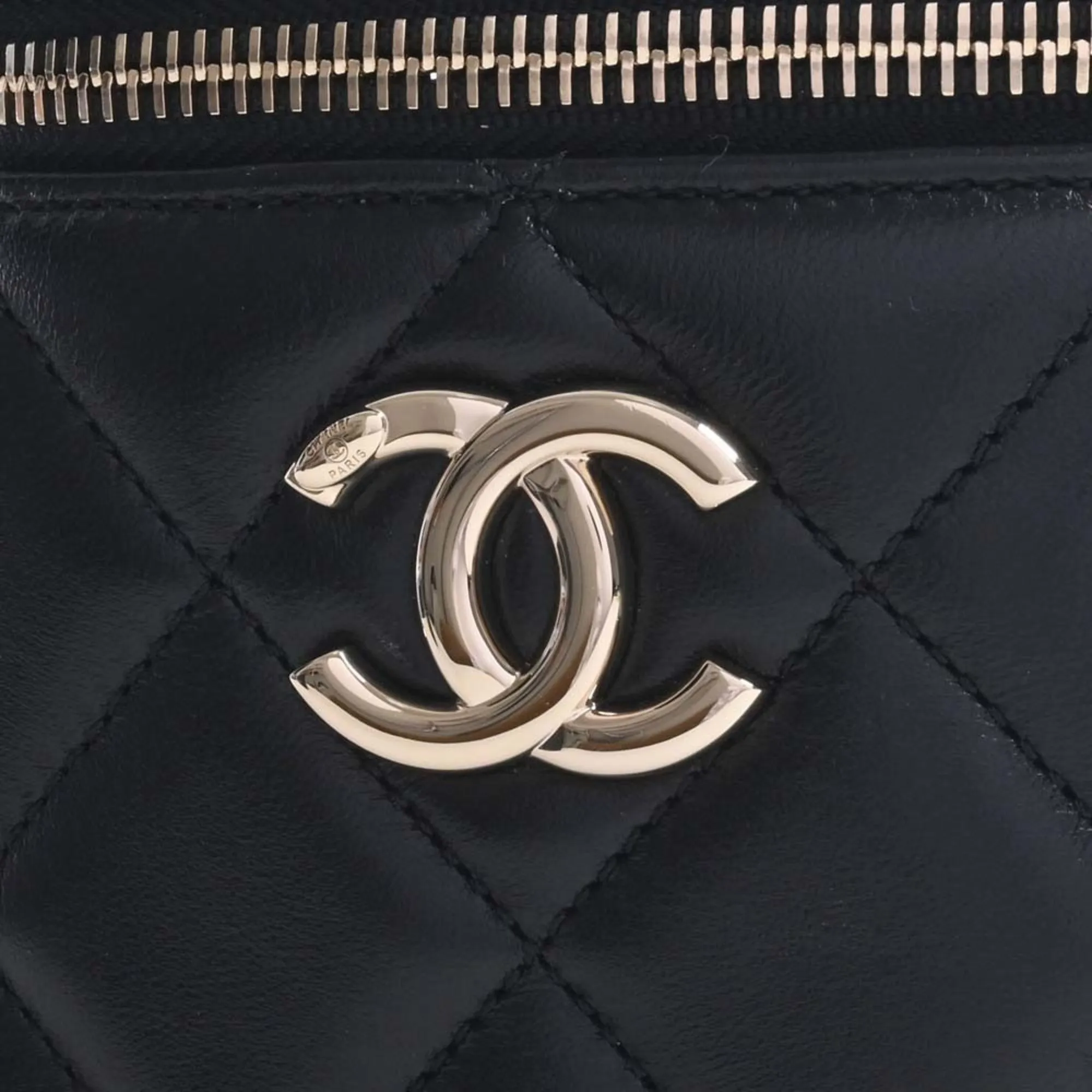 Chanel Lambskin Matelasse Coco Mark Vanity Bag Chain Shoulder Black Women's