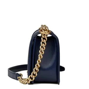 CHANEL LAMBSKIN QUILTED MEDIUM BOY FLAP BAG NAVY