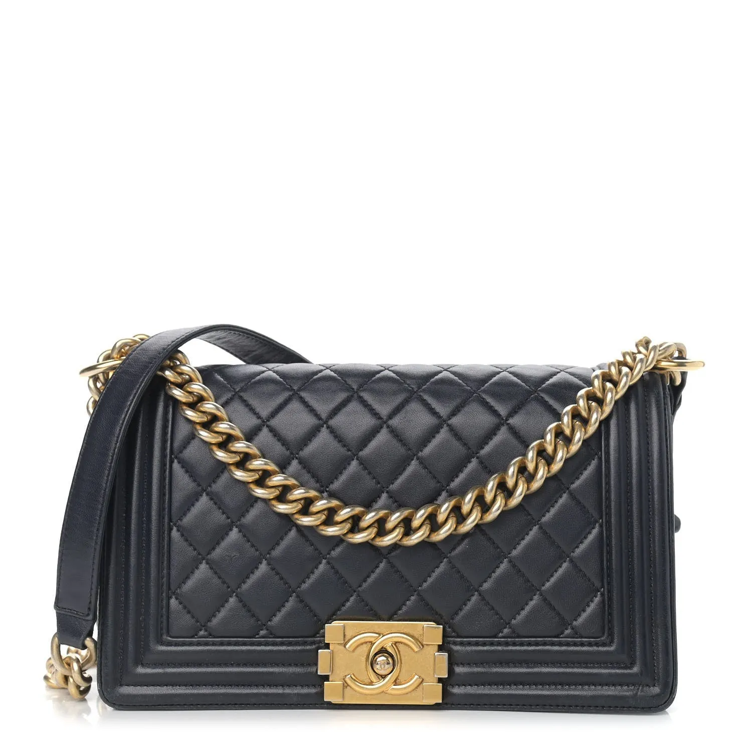 CHANEL LAMBSKIN QUILTED MEDIUM BOY FLAP BAG NAVY