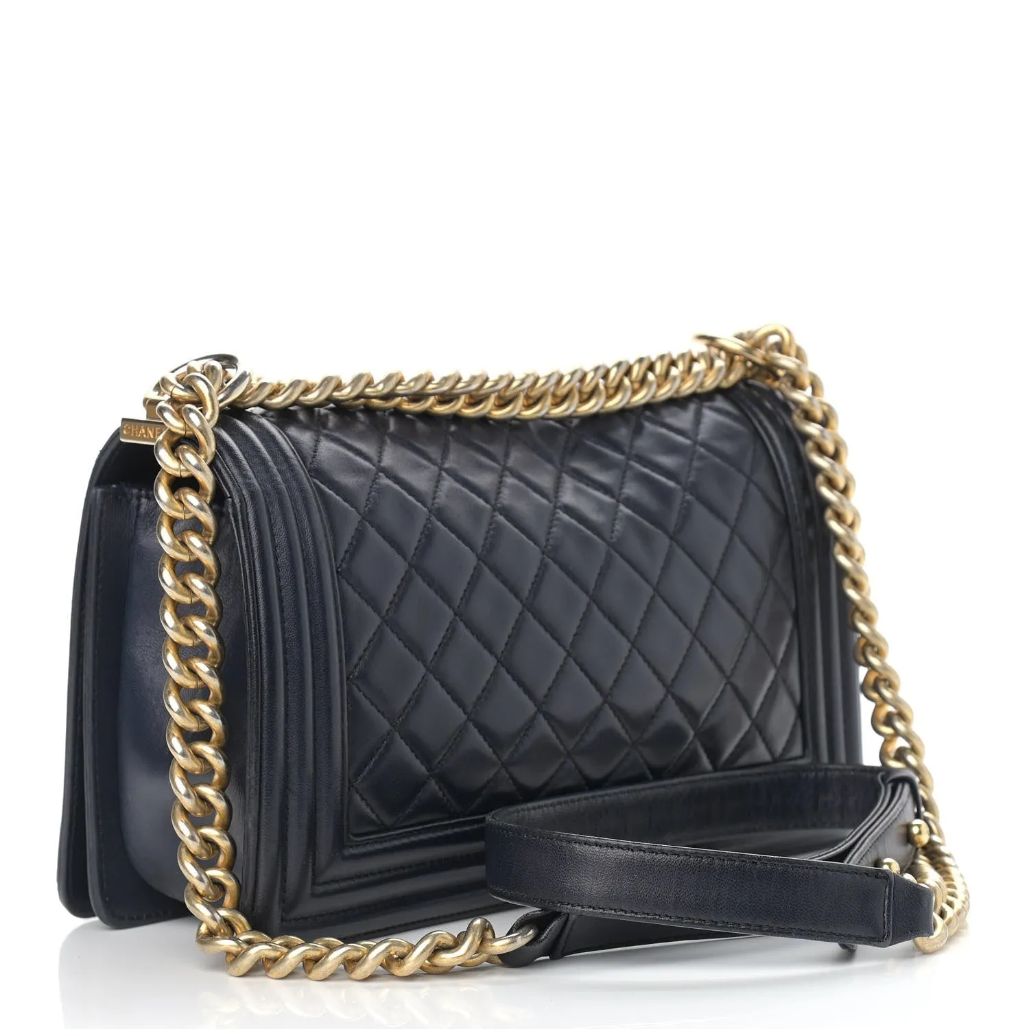 CHANEL LAMBSKIN QUILTED MEDIUM BOY FLAP BAG NAVY