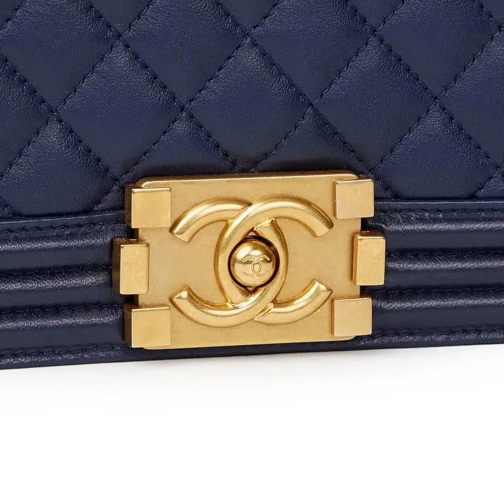 CHANEL LAMBSKIN QUILTED MEDIUM BOY FLAP BAG NAVY