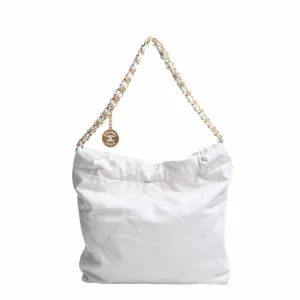 Chanel Leather Quilted  22 Chain Shoulder Bag White Ladies