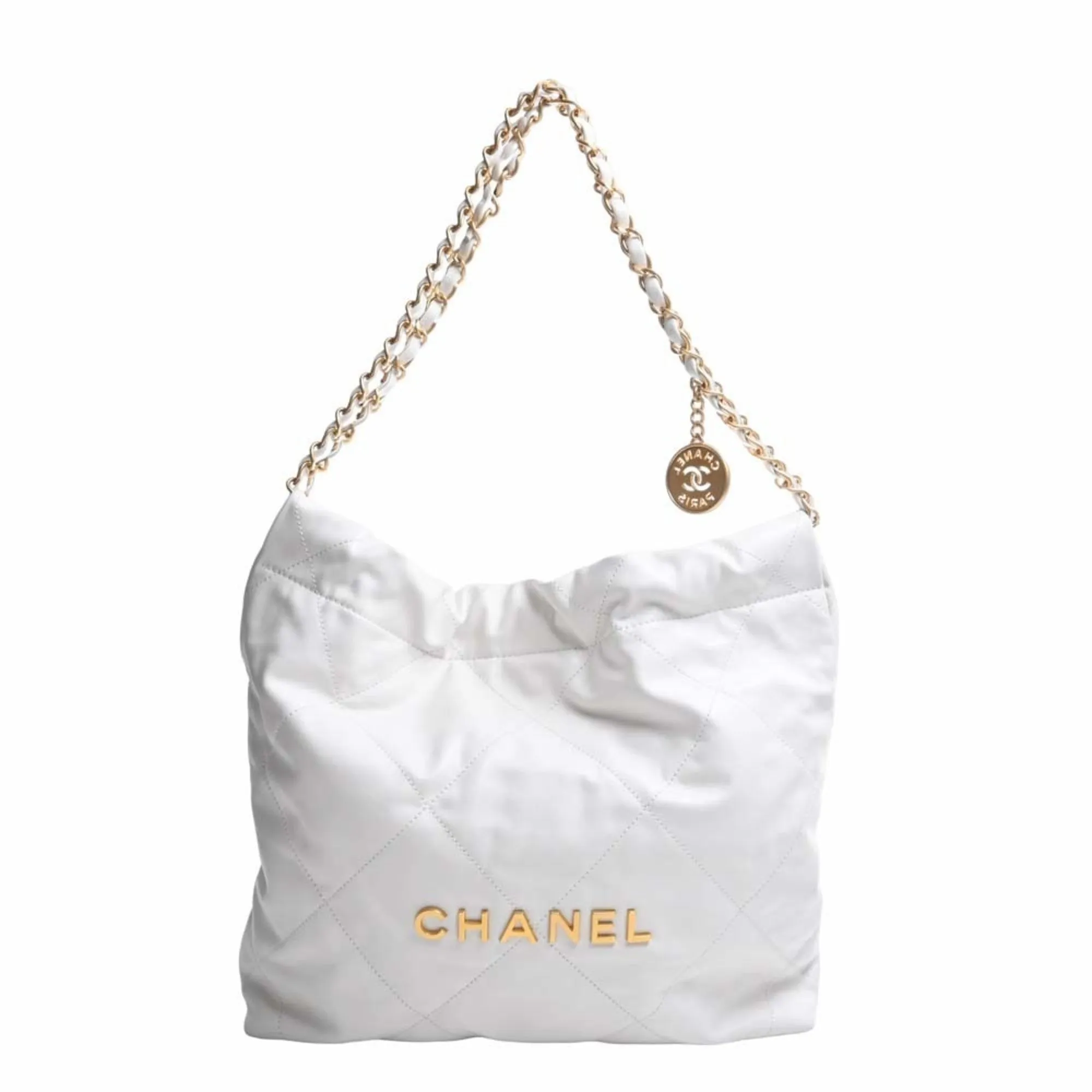 Chanel Leather Quilted  22 Chain Shoulder Bag White Ladies
