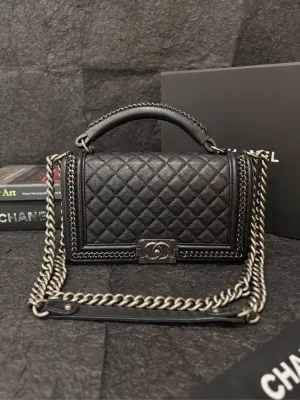 Chanel Leboy Top Handle Silver & Black Caviar Limited Edition Bag