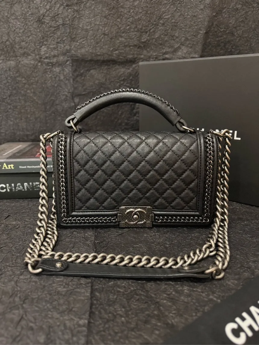 Chanel Leboy Top Handle Silver & Black Caviar Limited Edition Bag