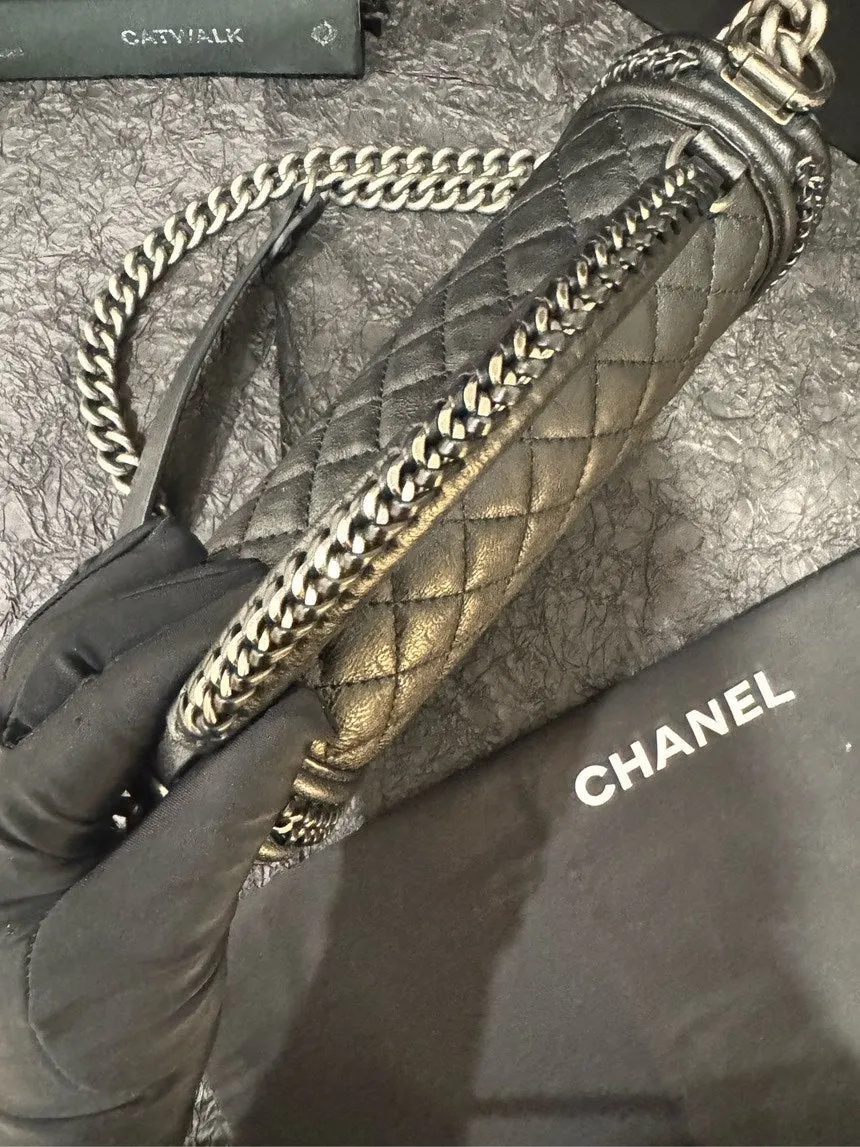 Chanel Leboy Top Handle Silver & Black Caviar Limited Edition Bag