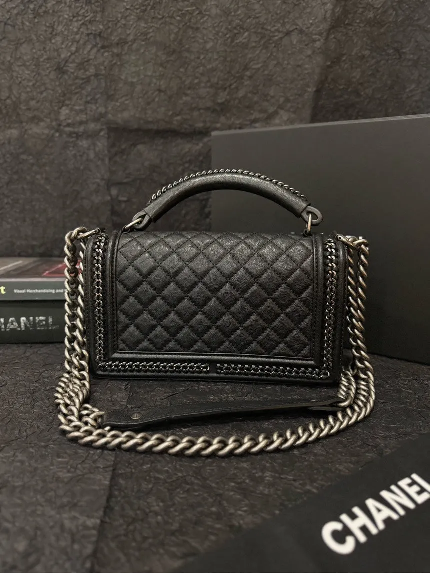Chanel Leboy Top Handle Silver & Black Caviar Limited Edition Bag