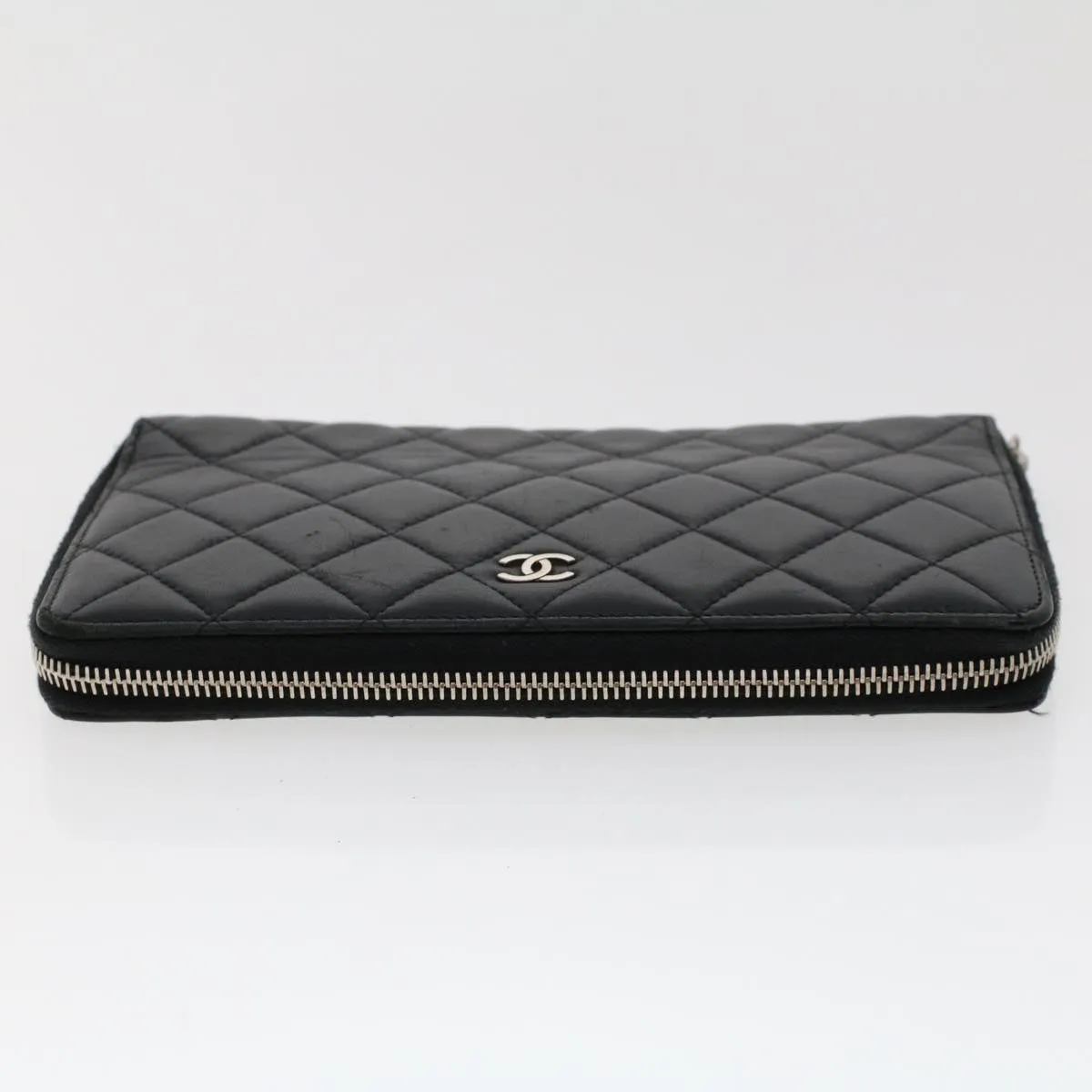 CHANEL Long Wallet Lamb Skin Black CC Auth am4587