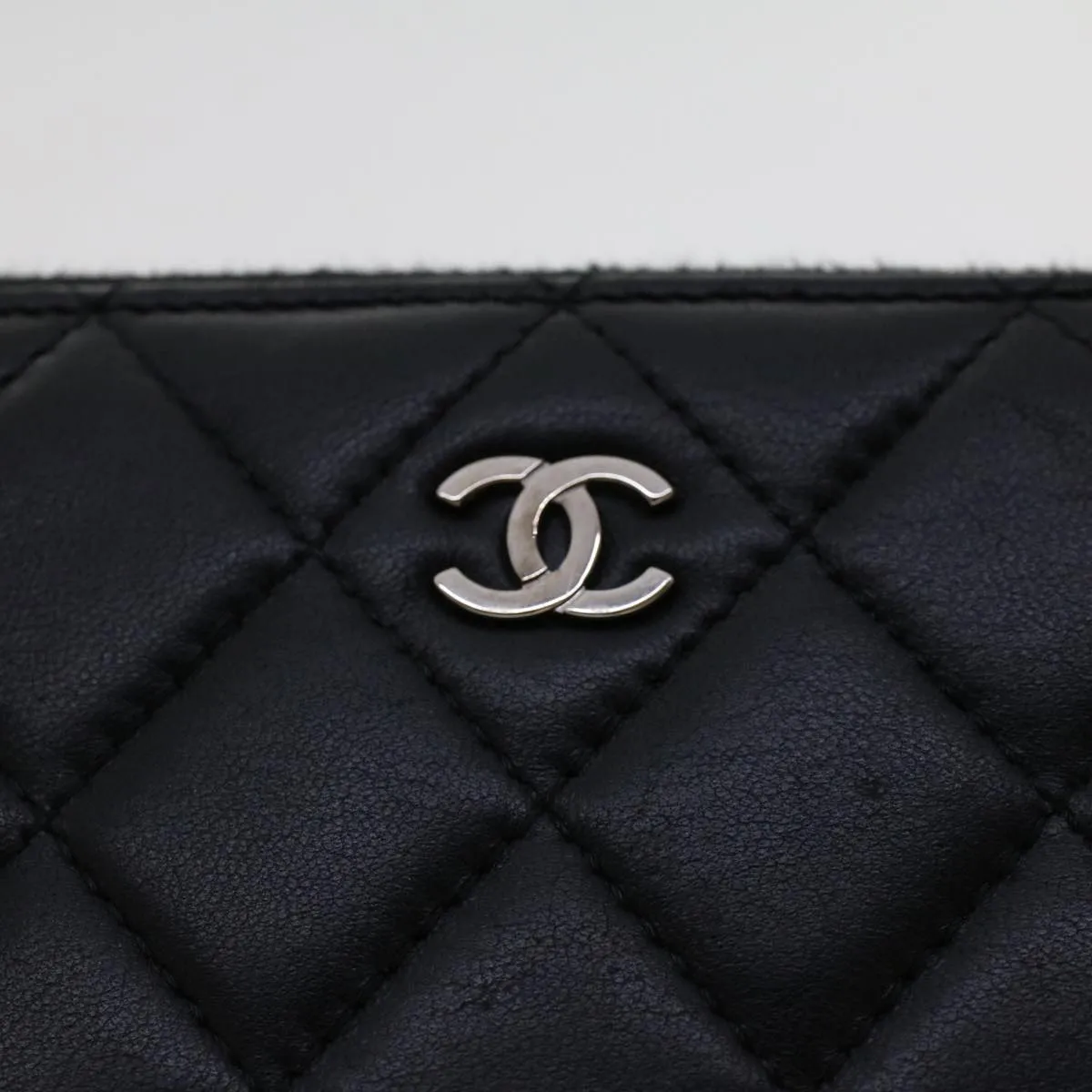 CHANEL Long Wallet Lamb Skin Black CC Auth am4587