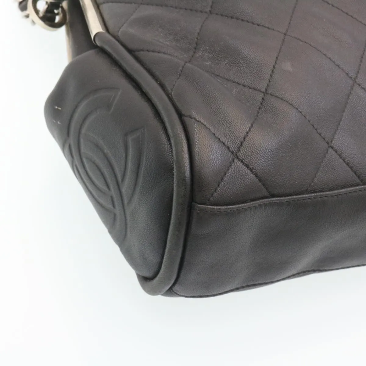 Chanel Matelasse Chain Shoulder Bag Leather Black CC  29121A