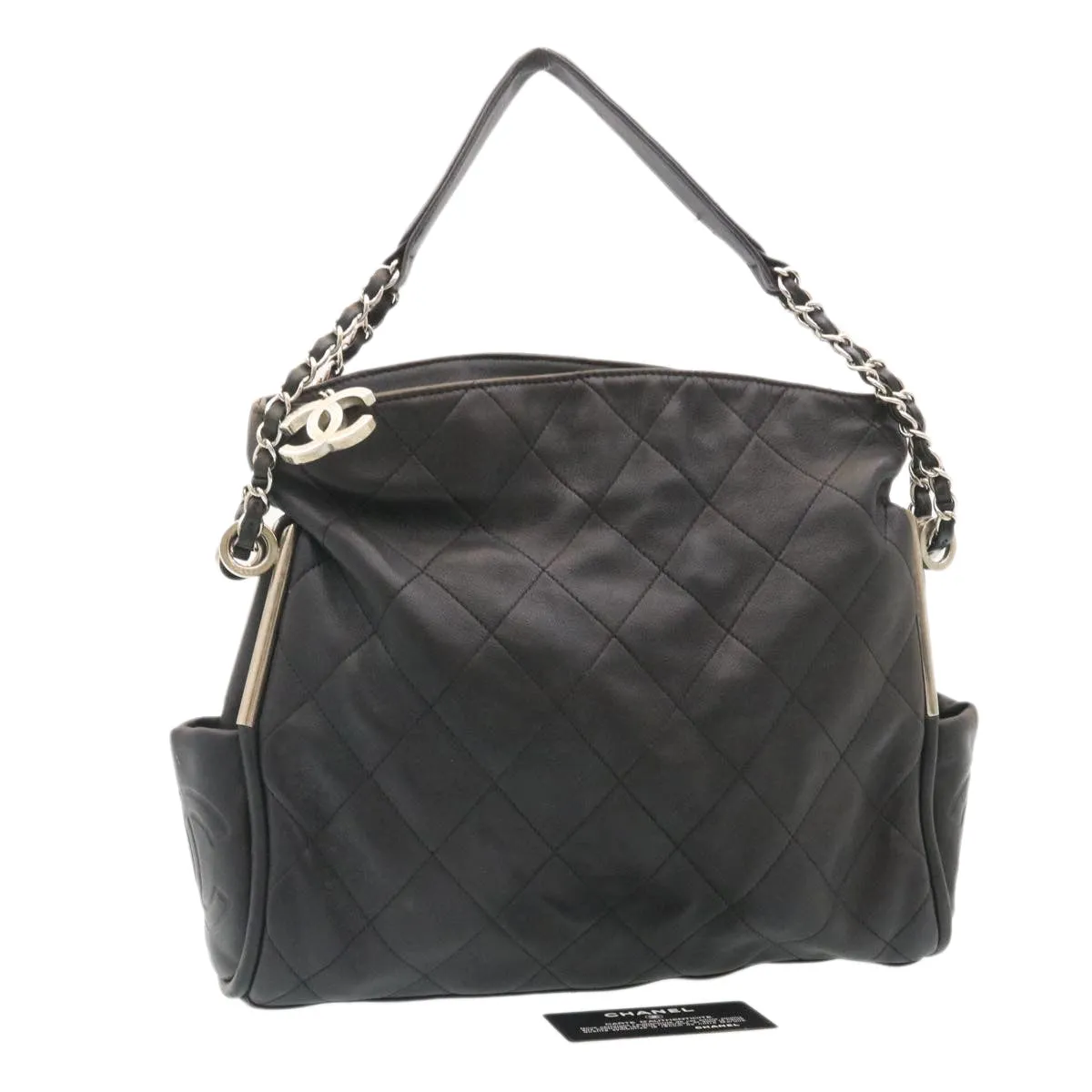 Chanel Matelasse Chain Shoulder Bag Leather Black CC  29121A