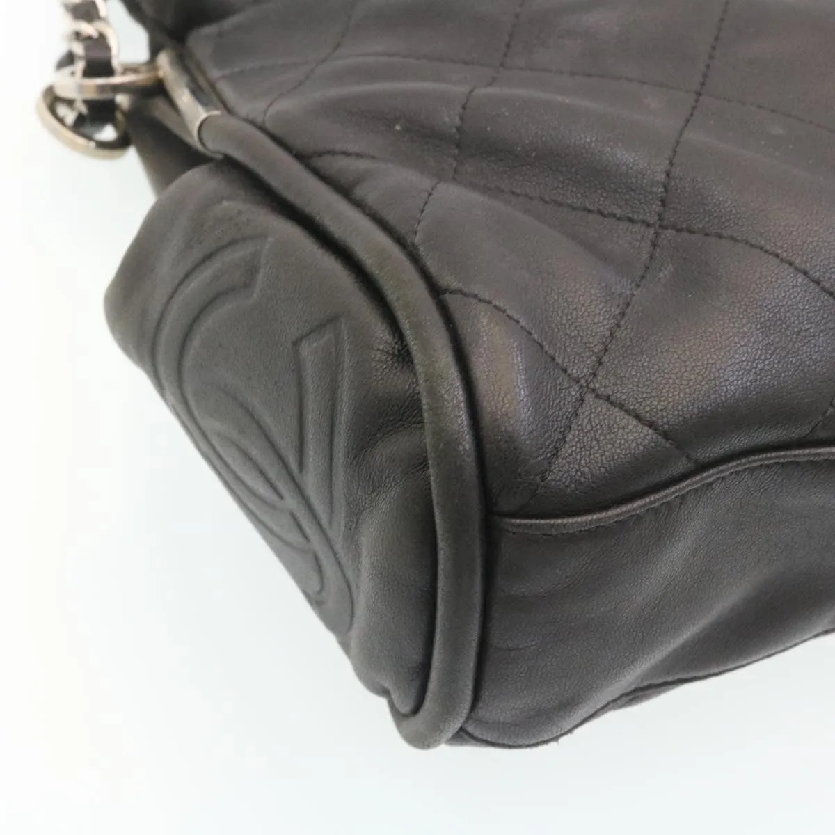 Chanel Matelasse Chain Shoulder Bag Leather Black CC  29121A
