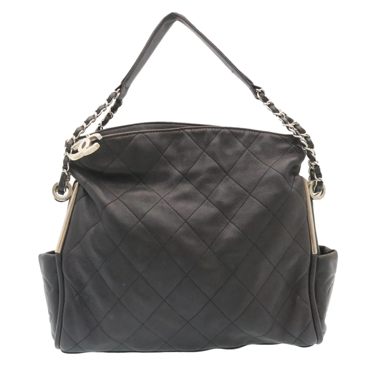 Chanel Matelasse Chain Shoulder Bag Leather Black CC  29121A