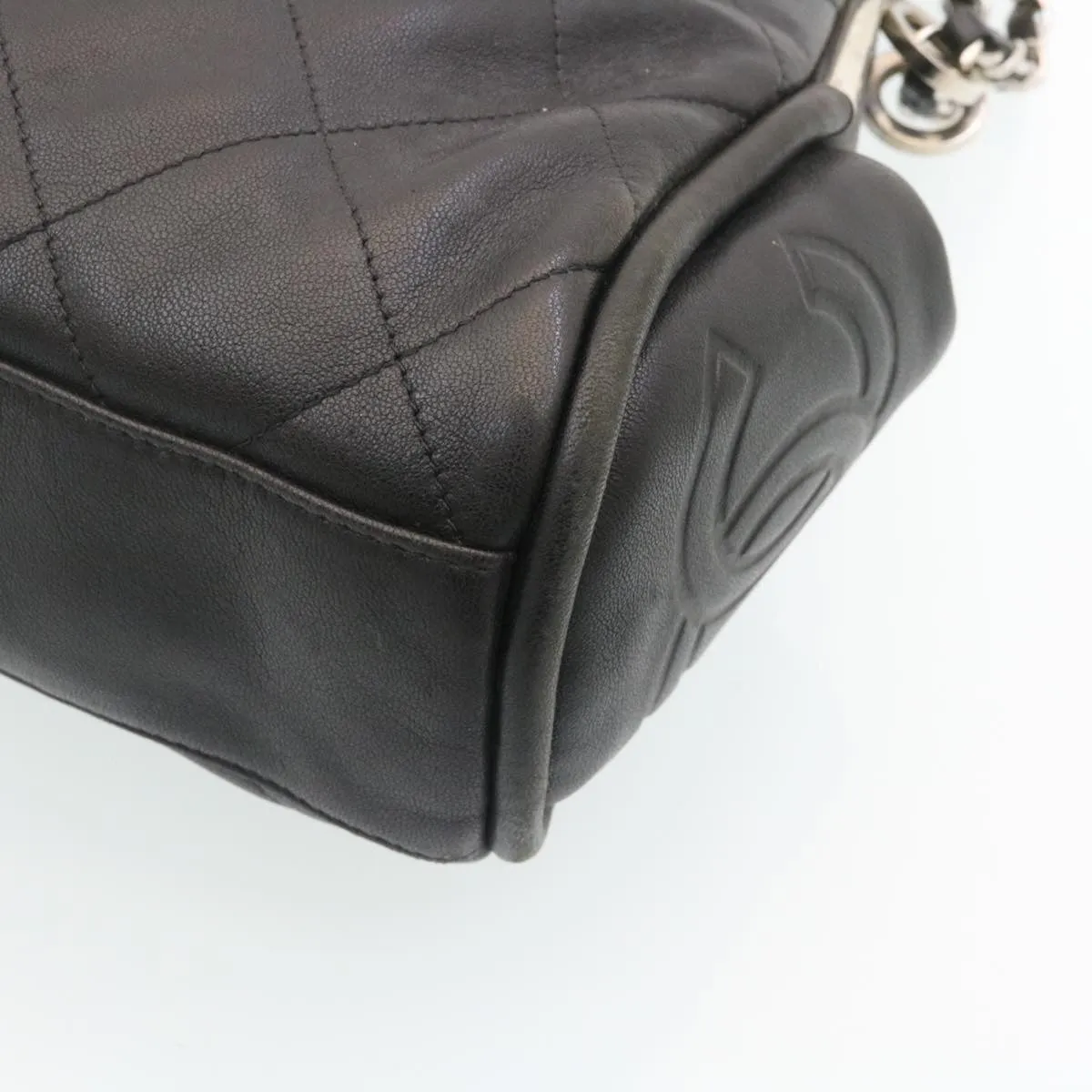 Chanel Matelasse Chain Shoulder Bag Leather Black CC  29121A