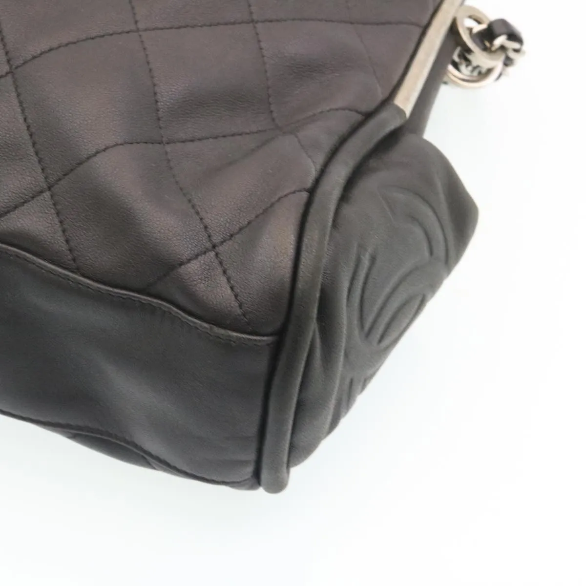 Chanel Matelasse Chain Shoulder Bag Leather Black CC  29121A