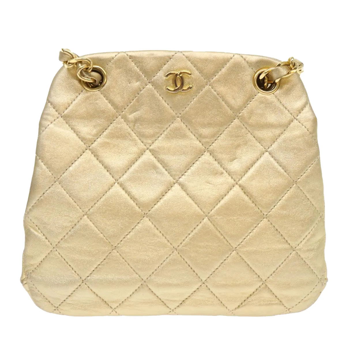 CHANEL Matelasse Chain Shoulder Bag Leather Gold CC Auth 53015A