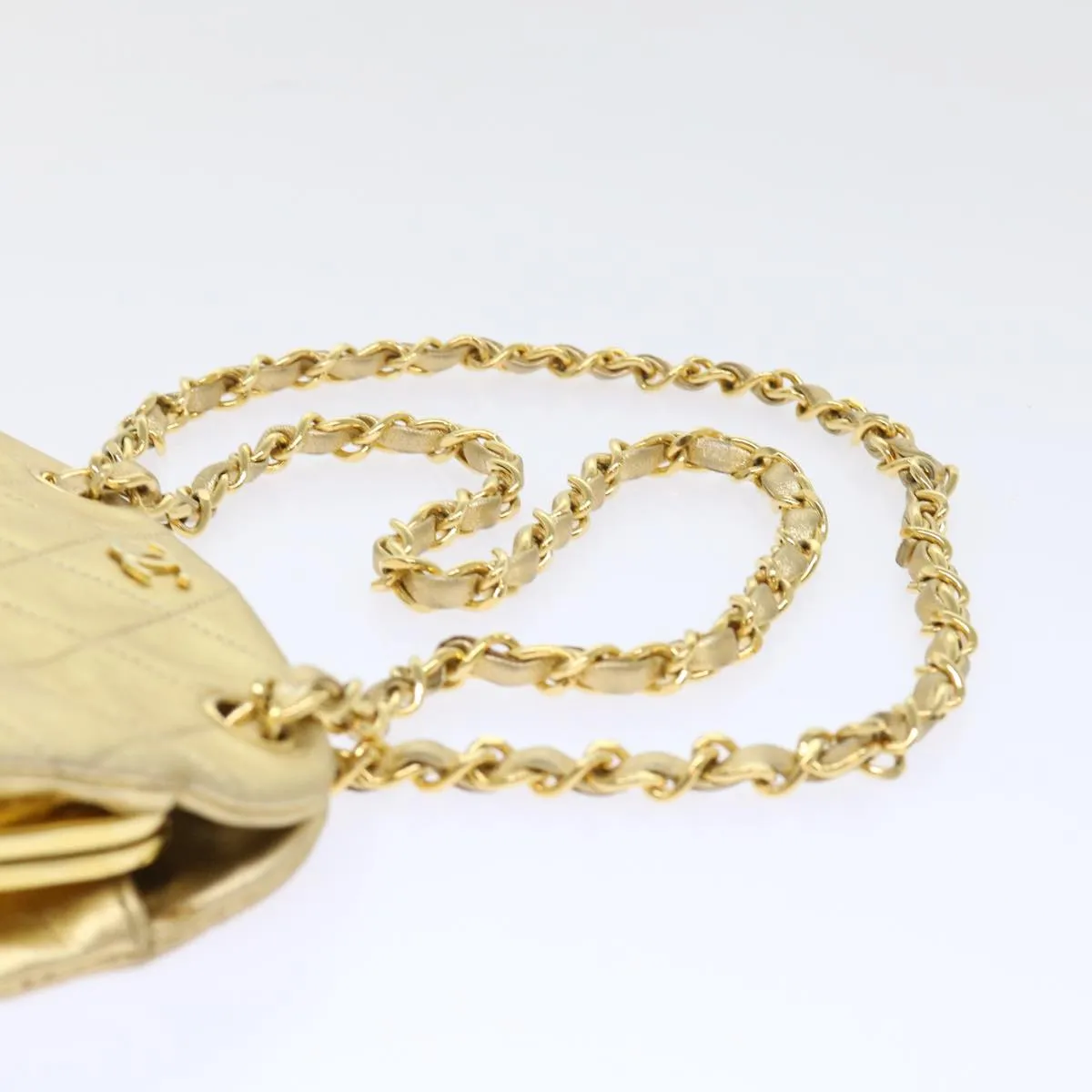 CHANEL Matelasse Chain Shoulder Bag Leather Gold CC Auth 53015A