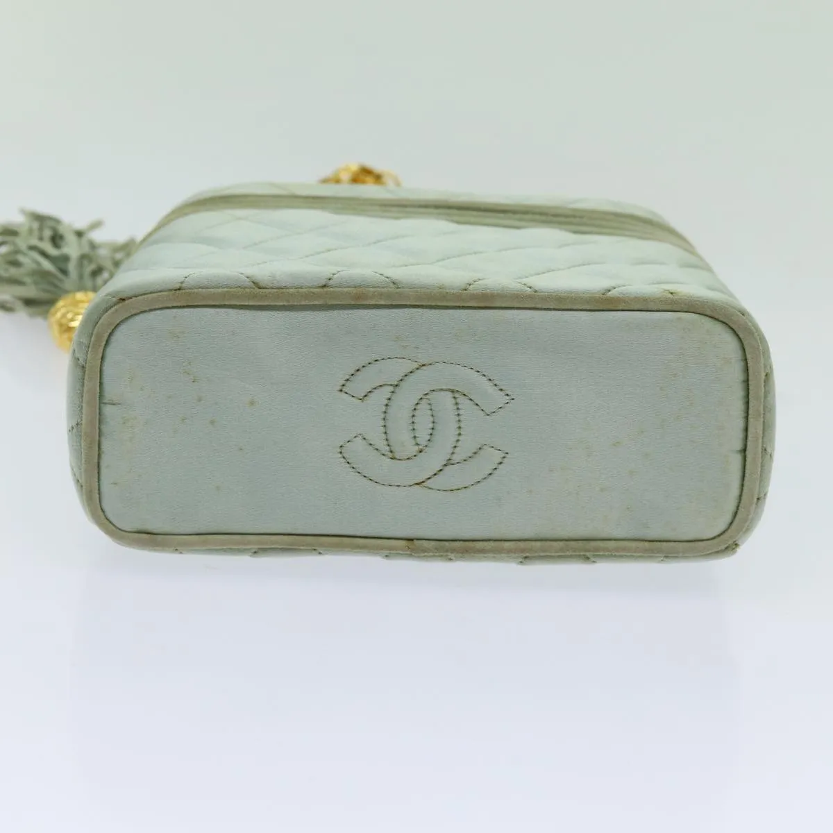 CHANEL Matelasse Chain Shoulder Bag Satin Light Blue CC Auth 70064A