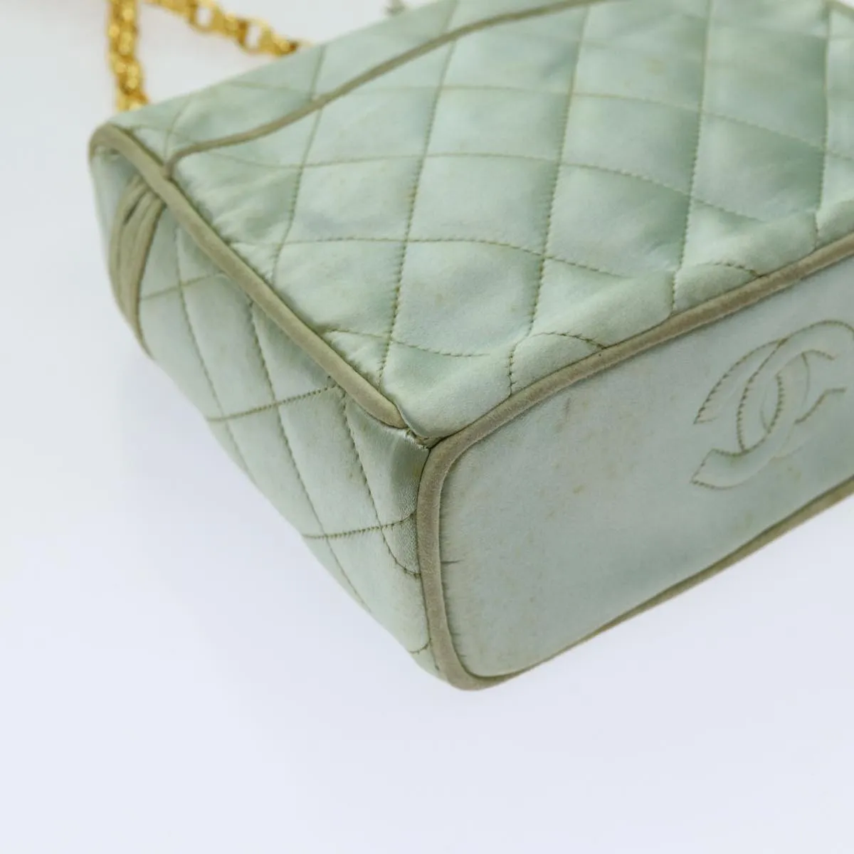 CHANEL Matelasse Chain Shoulder Bag Satin Light Blue CC Auth 70064A
