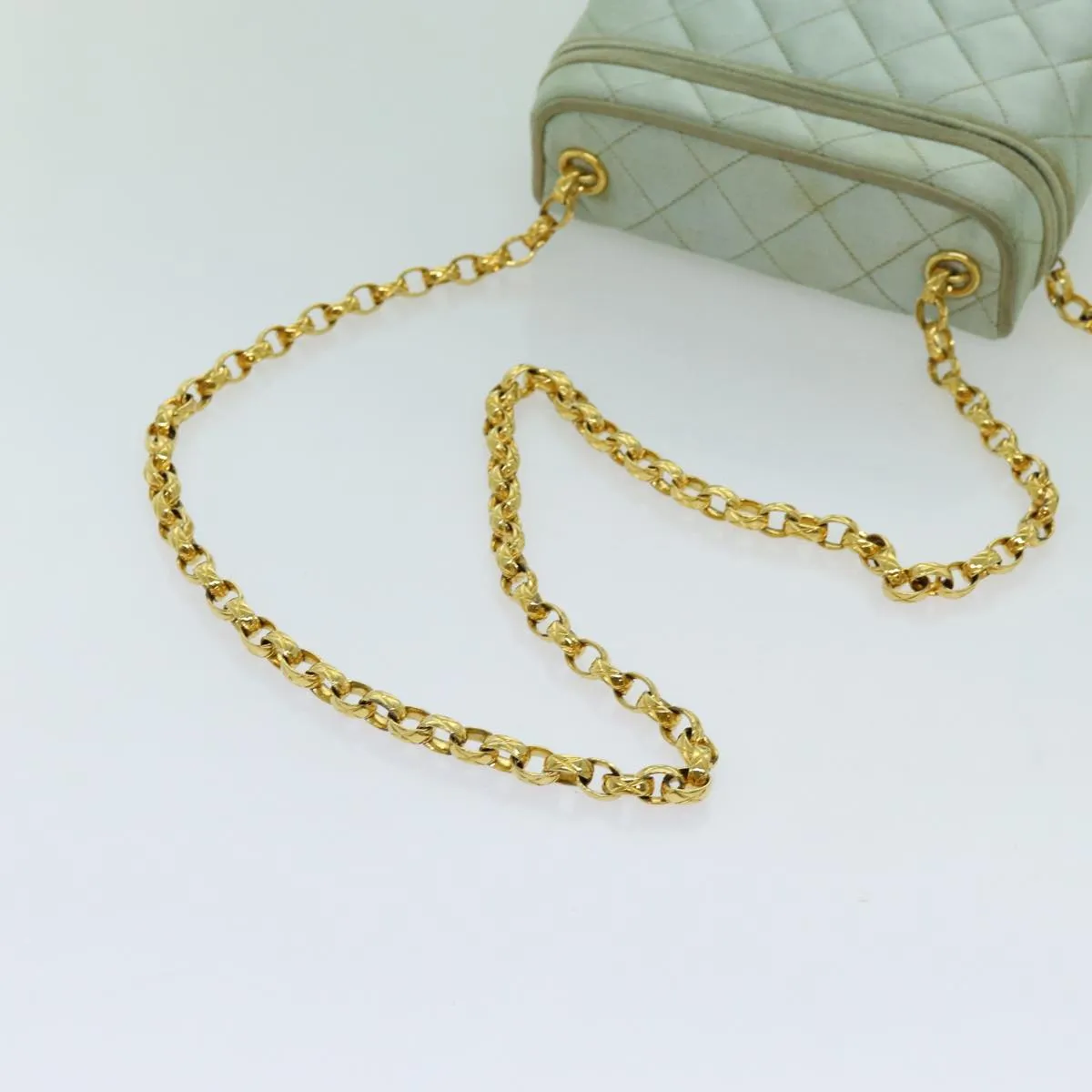 CHANEL Matelasse Chain Shoulder Bag Satin Light Blue CC Auth 70064A