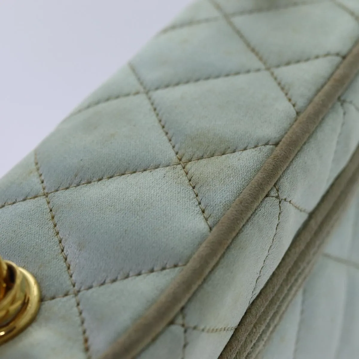 CHANEL Matelasse Chain Shoulder Bag Satin Light Blue CC Auth 70064A