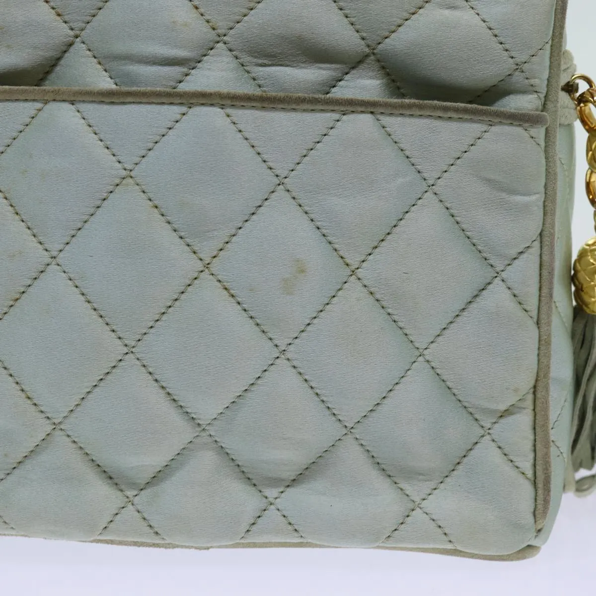 CHANEL Matelasse Chain Shoulder Bag Satin Light Blue CC Auth 70064A