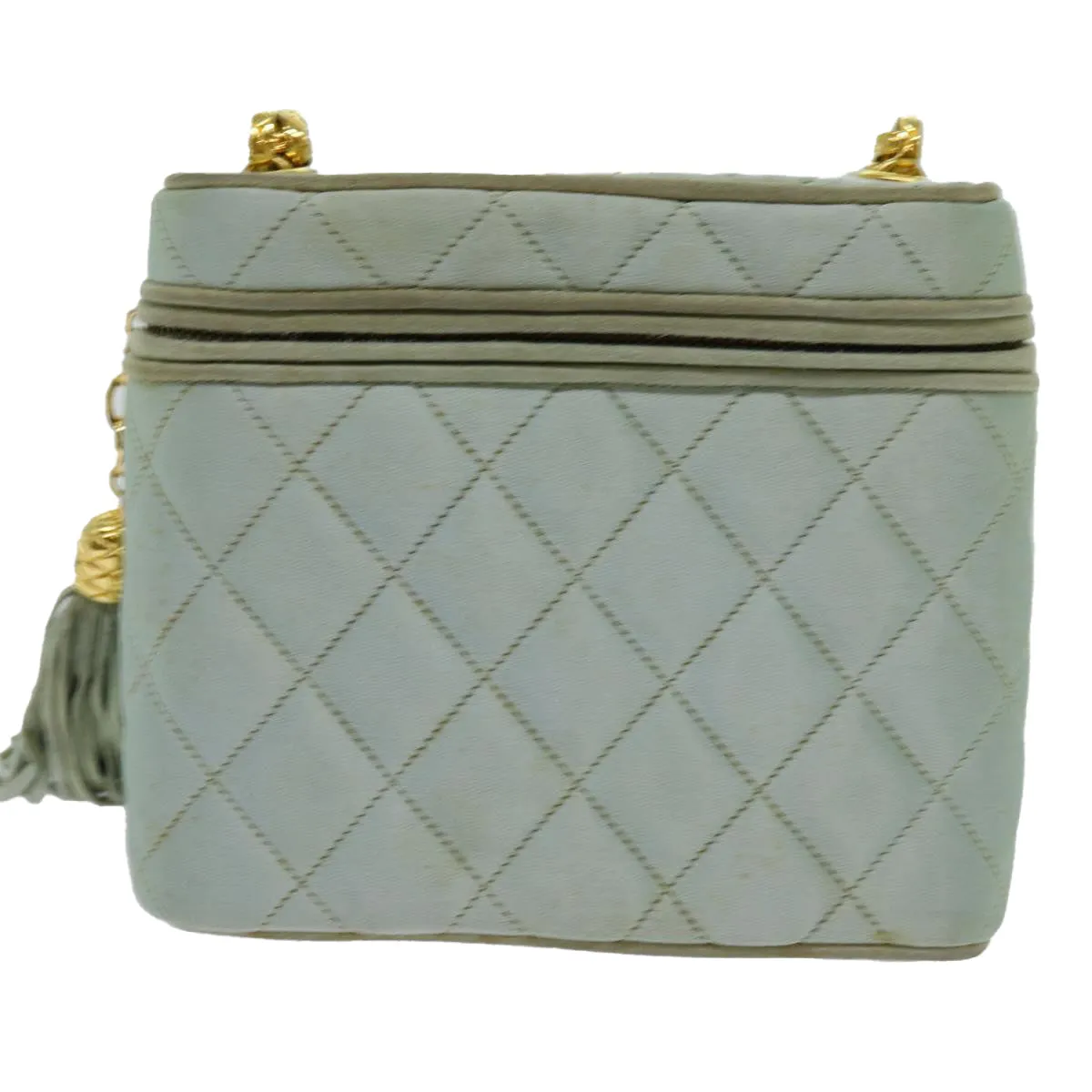CHANEL Matelasse Chain Shoulder Bag Satin Light Blue CC Auth 70064A