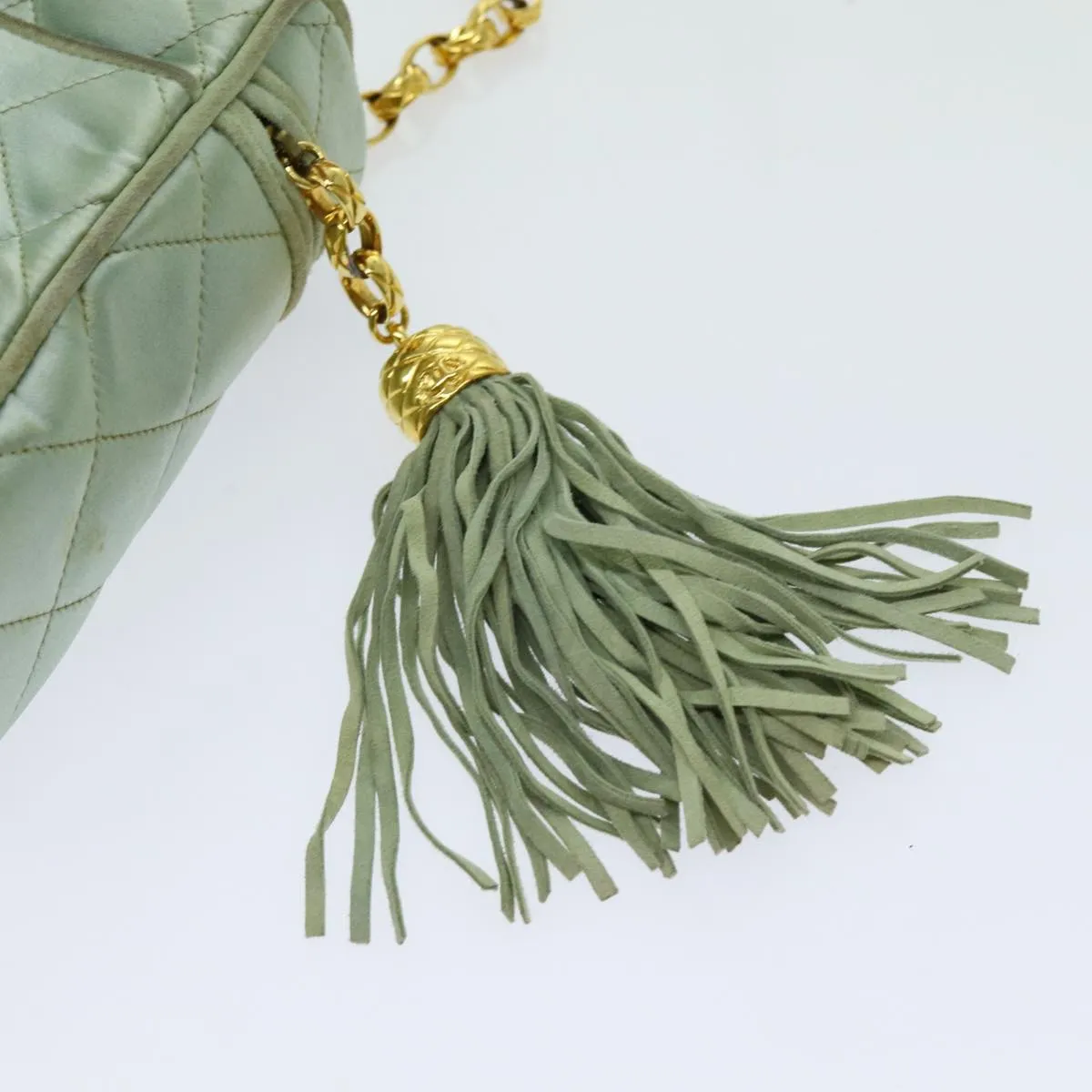 CHANEL Matelasse Chain Shoulder Bag Satin Light Blue CC Auth 70064A