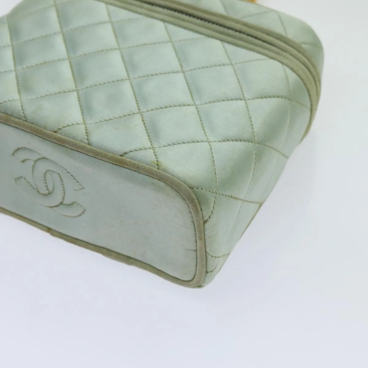 CHANEL Matelasse Chain Shoulder Bag Satin Light Blue CC Auth 70064A